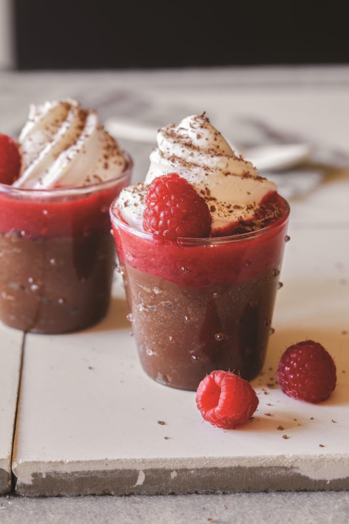 Chocolate Avocado Mousse with Rasberry Coulis